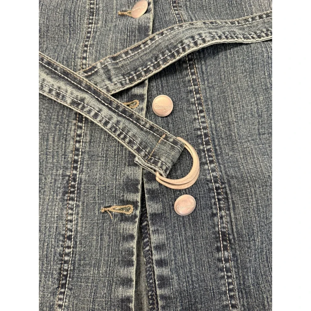 Y2K Vintage Curvaceous Denim Jean Jacket Belted Button Down Blue‎ Womens Size L